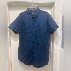 Hollister Shirt Mens Medium Blue Epic Flex Stretch Short Sleeve Chambray Pocket